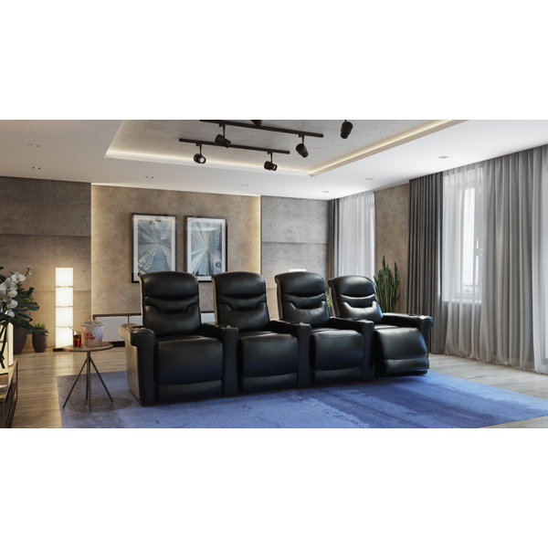 Orren Ellis 117.75'' Wide Genuine Leather Home Theater Configurable Seating with Cup Holder 